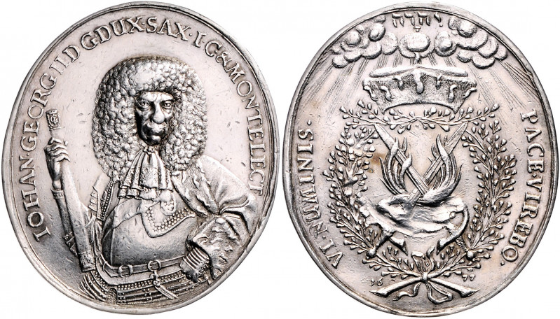 Sachsen - Kurfürstentum, ab 1806 Königreich Johann Georg II. 1656-1680 Ovale Sil...