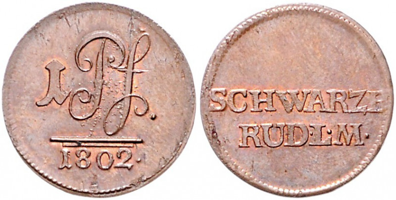 Schwarzburg - Rudolstadt Ludwig Friedrich II. 1793-1807 1 Pfennig 1802 Jg. 22. S...