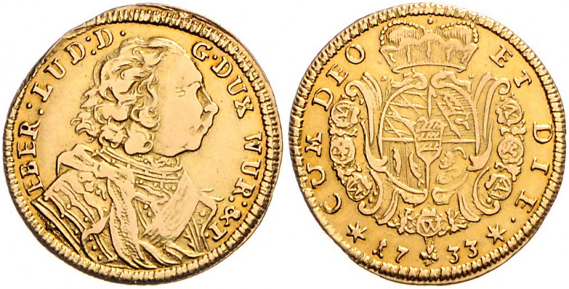 Württemberg Eberhard Ludwig 1677-1733 1/2 Karolin 1733 Friedb. 3585. Klein/Raff ...