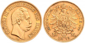 Hessen Ludwig III. 1848-1877 10 Mark 1873 H J. 213 
 f.vz