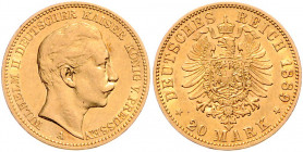 Preussen Wilhelm II. 1888-1918 20 Mark 1889 A J. 250 
 ss/vz