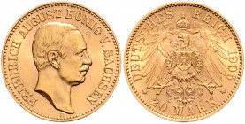Sachsen Friedrich August III. 1904-1918 20 Mark 1905 E J. 268 
 ss-vz/vz