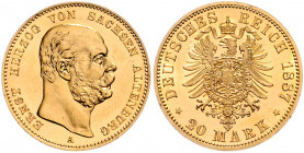 Sachsen - Altenburg Ernst 1853-1908 20 Mark 1887 A J. 269 
Erstabschlag vz-st/st