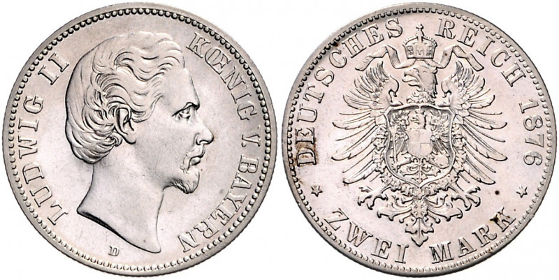 Bayern Ludwig II. 1864-1886 2 Mark 1876 D J. 41. 
 ss-vz