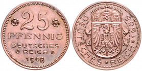 Kaiserreich Kleinmünzen 25 Pfennig 1908 D Probeprägung in Kupfer von Karl Goetz J. zu 18. Schaaf 18G5. 
zap., 4,27g vz-st