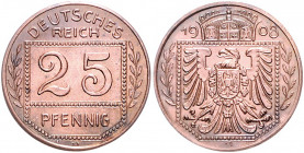 Kaiserreich Kleinmünzen 25 Pfennig 1908 D Probeprägung in Kupfer von Karl Goetz J. zu 18. Schaaf 18G30. 
4,23g st