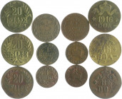 Deutsch-Ostafrika Lot o.J. von 6 Stücken: 1 Pesa 1890, 1 Heller 1908 J und 1913 A, 3x 20 Heller 1916 T (J. 724b, 727a, b) 
 ss