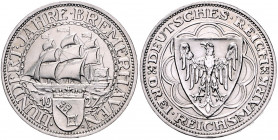Weimarer Republik 3 Reichsmark 1927 A 100 Jahre Bremerhaven J. 325. 
gereinigt vz