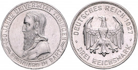 Weimarer Republik 3 Reichsmark 1927 A 450 Jahre Universität Tübingen J. 328. 
 ss