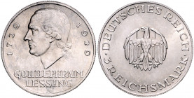 Weimarer Republik 3 Reichsmark 1929 A Zum 200. Geburtstag von Gotthold Ephraim Lessing J. 335. 
 f.vz