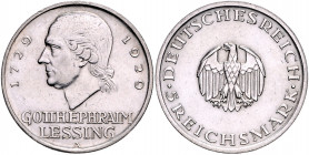 Weimarer Republik 5 Reichsmark 1929 A Zum 200. Geburtstag von Gotthold Ephraim Lessing J. 336. 
 ss-vz
