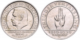 Weimarer Republik 3 Reichsmark 1929 A Zum 10. Jahrestag der Weimarer Reichsverfassung J. 340. 
kl. Fleck vz-