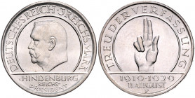 Weimarer Republik 3 Reichsmark 1929 F Zum 10. Jahrestag der Weimarer Reichsverfassung J. 340. 
 vz-st