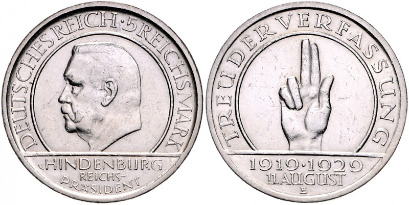 Weimarer Republik 5 Reichsmark 1929 E Zum 10. Jahrestag der Weimarer Reichsverfa...