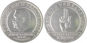 Weimarer Republik 5 Reichsmark 1929 F Zum 10. Jahrestag der Weimarer Reichsverfassung J. 341. 
gereinigt ss-vz