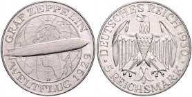 Weimarer Republik 5 Reichsmark 1930 D Zum Weltflug des 'Graf Zeppelin' 1929 J. 343. 
 vz