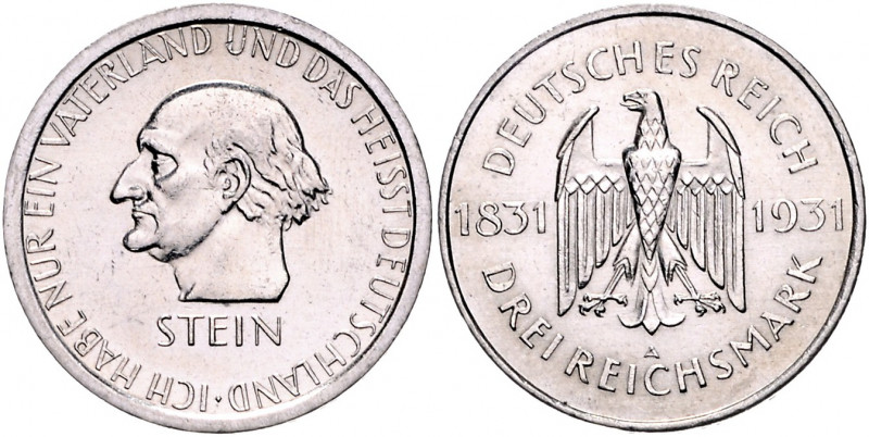 Weimarer Republik 3 Reichsmark 1931 A Zum 100. Todestag des Freiherrn vom und zu...