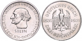 Weimarer Republik 3 Reichsmark 1931 A Zum 100. Todestag des Freiherrn vom und zum Stein J. 348. 
kl.Rf., gereinigt ss