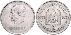 Weimarer Republik 3 Reichsmark 1932 D Zum 100. Todestag Goethes J. 350. 
 ss