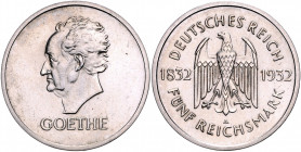 Weimarer Republik 5 Reichsmark 1932 A Zum 100. Todestag Goethes J. 351. 
 ss-vz