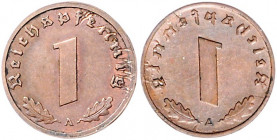 Drittes Reich 1 Reichspfennig o.J. Mzz. A Fehlprägung: zweimal Wertseite, einmal incus. Derartige Fehlprägungen kommen bei den Münzen aus dem Dritten ...