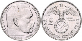 Drittes Reich 2 Reichsmark 1936 J Paul von Hindenburg J. 366. 
 ss