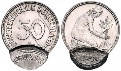 Bundesrepublik Deutschland 50 Pfennig 1966 G Fehlprägung: Wertseite zweimal geprägt, mit Riffelrand J. zu384. 
Kr., 3,51g vz