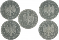 Bundesrepublik Deutschland Serie 1995 bestehend aus 5 Stücken: 1 DM 1995 A D F G J J. 385. 
lose PP