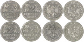 Bundesrepublik Deutschland Serie 1951 bestehend aus 4 Stücken: 2 DM Ähren D F G J J. 386. 
 ss