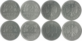 Bundesrepublik Deutschland Serie 1951 bestehend aus 4 Stücken: 2 DM Ähren D F G J J. 386. 
 ss