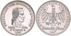 Bundesrepublik Deutschland 5 Deutsche Mark 1955 F Zum 150. Todestag von Friedrich von Schiller J. 389. 
 vz