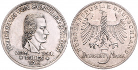 Bundesrepublik Deutschland 5 Deutsche Mark 1955 F Zum 150. Todestag von Friedrich von Schiller J. 389. 
 vz
