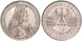 Bundesrepublik Deutschland 5 Deutsche Mark 1955 G Zum 300. Geburtstag des Markgrafen Ludwig Wilhelm von Baden J. 390. 
 f.vz