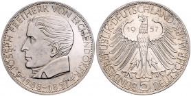 Bundesrepublik Deutschland 5 Deutsche Mark 1957 J Zum 100. Todestag des Dichters Joseph Freiherr von Eichendorff J. 391. 
 vz-st