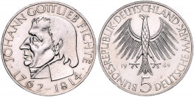 Bundesrepublik Deutschland 5 Deutsche Mark 1964 J Zum 150. Todestag des Philosophen Johann Gottlieb Fichte J. 393. 
 vz-st