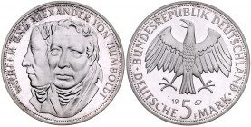 Bundesrepublik Deutschland 5 Deutsche Mark 1967 F Zum 200. Geburtstag von Wilhelm von Humboldt, gleichzeitig zur Erinnerung an seinen Bruder Alexander...