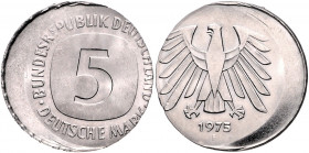 Bundesrepublik Deutschland 5 Deutsche Mark 1975 F Fehlprägung: ca. 20 % dezentriert, Gewicht nur 5,5g, Randschrift halb vorhanden. Dezentrierungen kom...