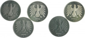 Bundesrepublik Deutschland Satz 1995 bestehend aus 5 Stücken: 5 DM 1995 A D F G J J. 415. 
 PP