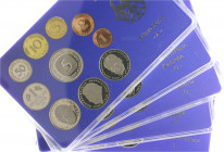 Bundesrepublik Deutschland Kursmünzensatz 1995 bestehend aus 5 Original-Kassetten, A D F G J, je 12,68 DM, 1 Pfennig bis 5 DM, incl. 2 DM Erhard, Stra...