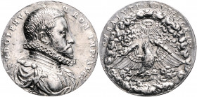 RDR - Österreich Rudolf II. 1576-1612 Silbergussmedaille o.J. (v. Antonio Abondio) auf seinen Regierungsantritt Monten. 639. Slg. Lanna 747. 
selten,...