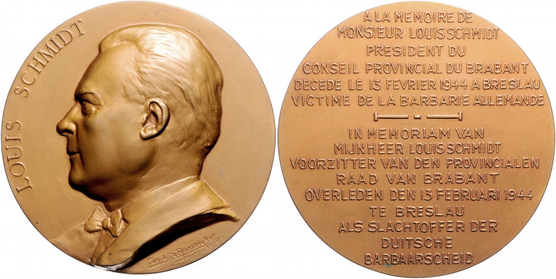 Belgien Leopold III. 1934-1951 Bronzemedaille 1944 (v. de Bremaecker) auf den in...