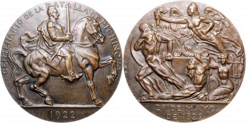 Ecuador Republik Bronzemedaille 1922 (v. L. Casadio) auf die 100-Jahrfeier der S...