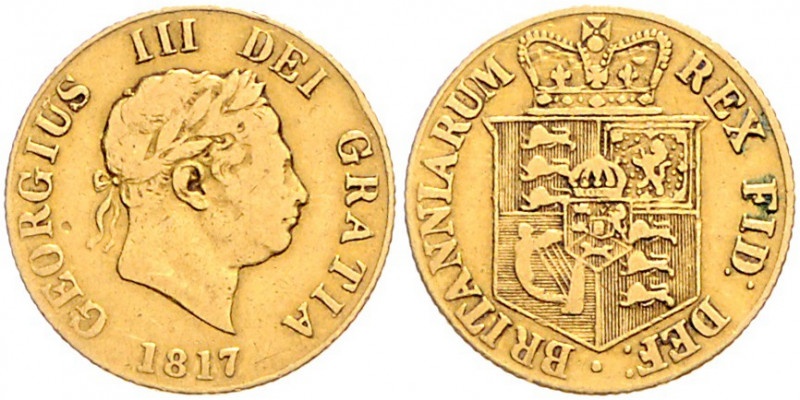 Großbritannien George III. 1760-1820 1/2 Sovereign 1817 Friedb. 372. 
 s