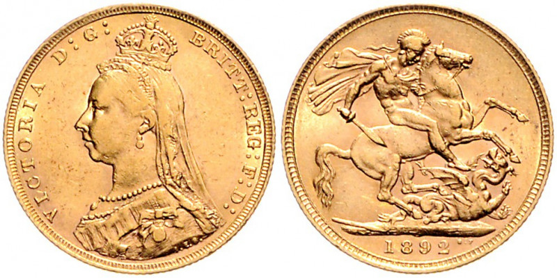 Großbritannien Victoria 1837-1901 Sovereign 1892 Friedb. 392. Seaby 3866. 
 gut...