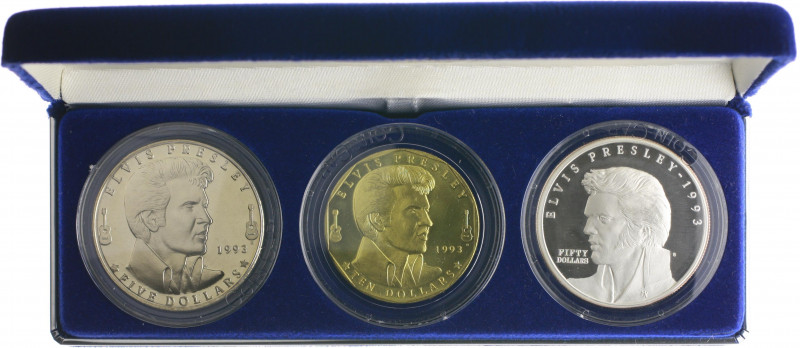 Marshallinseln Set 1993 zu Ehren von Elvis Presley: 50 Dollar (1 Feinunze Silber...