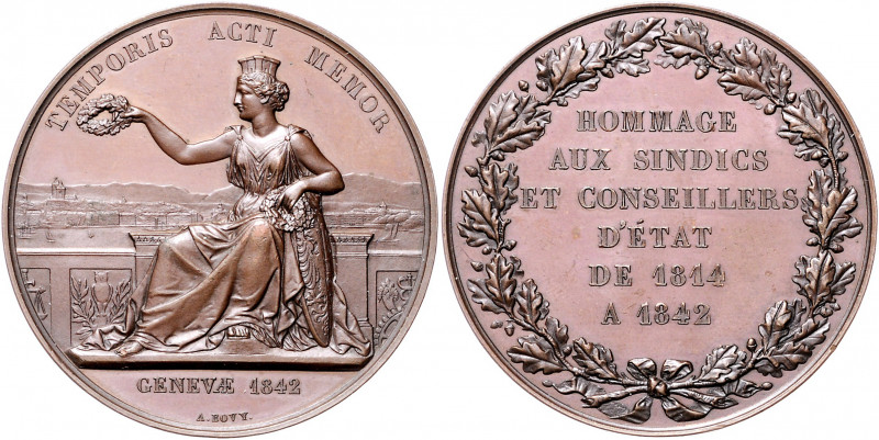 Schweiz - Genf Bronzemedaille 1842 (v. Bovy) auf die Stadt- und Regierungsräte 1...