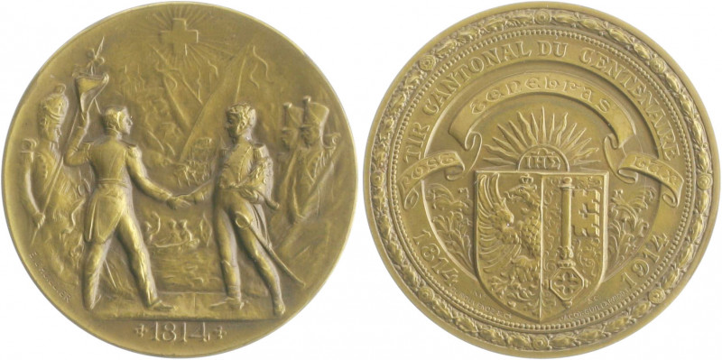 Schweiz - Schützenmedaillen Genf Bronzemedaille 1914 (v. L´Hullier/Dourouvenoz) ...