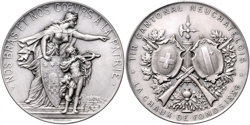 Schweiz - Schützenmedaillen Neuchatel Silbermedaille 1886 (v. Durussel) La Chaux...