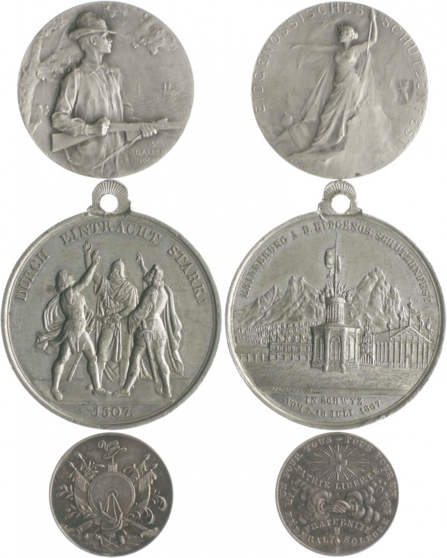 Schweiz - Schützenmedaillen St. Gallen Lot o.J. von 3 Stücken: Silbermedaille 19...