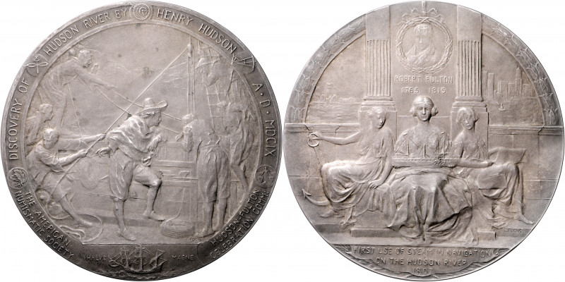 USA Silbermedaille o.J. (v. Emil Fuchs, 1909) auf die Entdeckung des Hudson Rive...